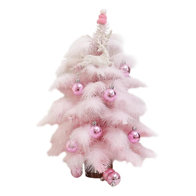 Mini-weihnachtsbäume Mit Federn Und Lichterkette Schaffen In Wenigen Minuten Festliche Atmosphäre Und Eignen Sich Ideal Als Rosa Tisch- Oder Regaldekoration.