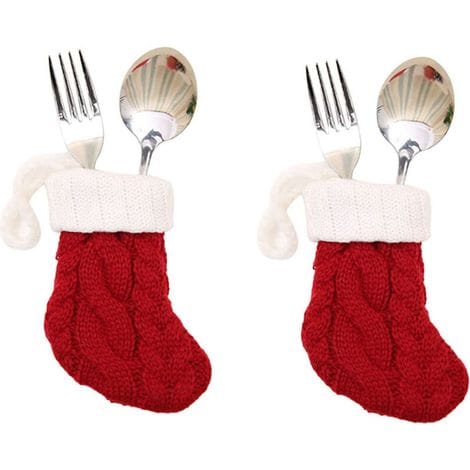 2-teiliges Set Weihnachtlicher Tischdekorationen: Besteckhalter, Rote Gestrickte Weihnachtsstrümpfe, Messer- Und Gabelhüllen Für Thanksgiving, Dekorationen Für Die Silvesterparty, Dekorative Ornamente
