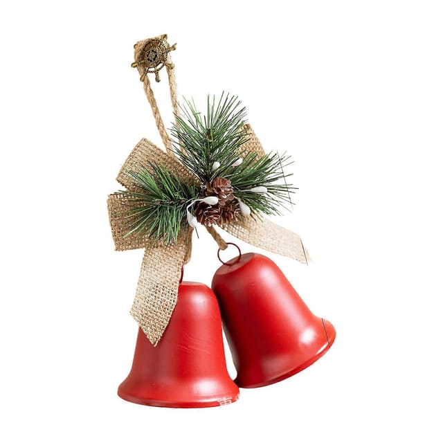 Weihnachtliche Glocken Aus Schmiedeeisen, 2er-set, Kunststoffdekorationen Mit Tannenzapfen, Rot