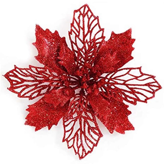 24 Cm Große, Künstliche Glitzer-weihnachtssternblüten Als Christbaumschmuck Für Weihnachtskränze, Hochzeiten Und Partys (rot)