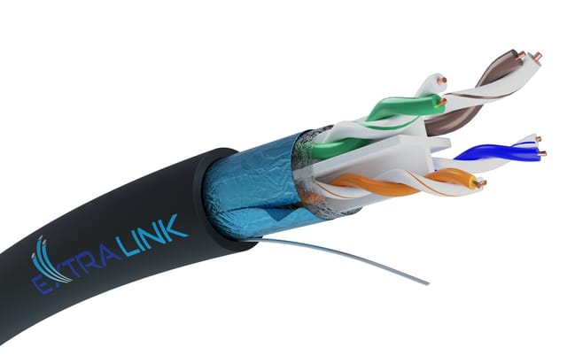 Extralink Ethernet-kabel 305m Cat6 Für Den Außenbereich, Lan-netzwerkkabel – 100 % Kupfer, Abgeschirmtes F/utp, Poe-kompatibel, Uv-beständig, Mit Strapazierfähigem, Wetterfestem Pe-außenmantel