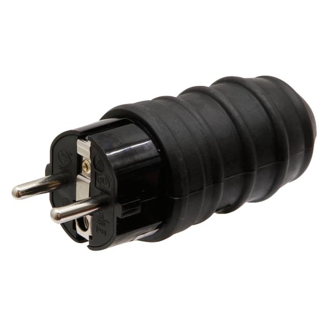 Schwarzer Gummistecker, Verstärkte Ausführung, 10/16 A, 250 V