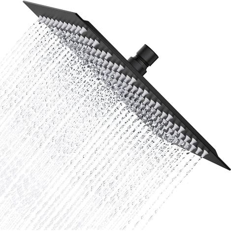 Beijiyi – 20 Cm Schwarzer Duschkopf – Quadratischer Regenduschkopf Aus Edelstahl 304 – 360° Drehbar – Hochdruck, Kalkabweisend