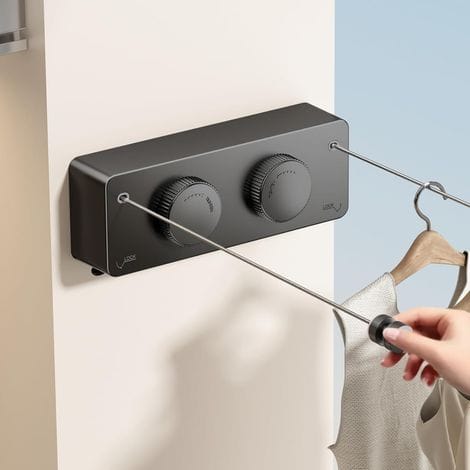 Berührungsempfindliche, Wandmontierte Wäscheleine Für Den Außenbereich Mit Doppeltem, Ausziehbarem Kabel, Geeignet Für Den Innen- Und Außenbereich. Ideal Für Esszimmer Oder Andere Wohnräume. 4,2 M Wan