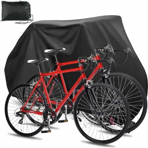 Outdoor-fahrradabdeckung, Wasserdichte Fahrradabdeckung Aus 210d Oxford-gewebe Für 2 Fahrräder Mit Schlosslöchern, Aufbewahrungstasche, Windfester Schnalle Für Mountainbikes Und Rennräder Im Freien
