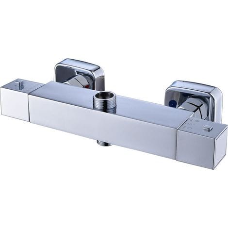 Quadratische, Verchromte Thermostat-duscharmatur – Langlebige Chromoberfläche – Antikalk-thermostatsteuerung – Temperaturbereich 20–50 °c