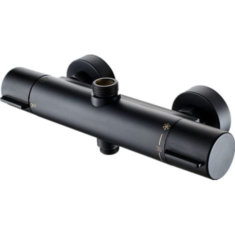 Schwarzer Thermostatischer Duschmischer 38℃ – Verchromtes Messing – Zwei Ausgänge G 1/2" Und 3/4" – Präzise Temperaturregelung