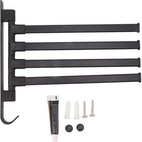 [french Days] Schwarzer, Schwenkbarer Handtuchhalter, 2-teilig, Bohrfrei, Wandmontage, Eckmontage, 4-armige Hängestange