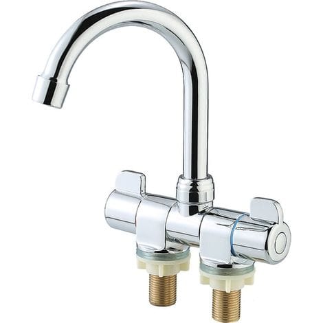 Klappbarer, Drehbarer Wohnmobil-wasserhahn Mit Zwei Griffen – Deck-/wandmontage – Verchromtes Kupfer – Temperatur 0–90 °c – Druck 1,0 Mpa