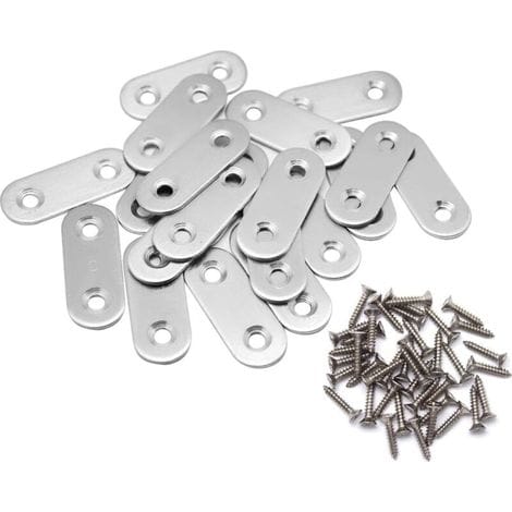 Packung Mit 20 Flachen Winkelverbindern, Zweiloch-verbindungsplatten Aus Metall, Reparaturwinkeln Aus Edelstahl Mit Befestigungsschrauben, 36 X 16 Mm, Silberfarben