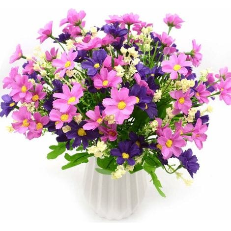 4-teiliger Künstlicher Blumenstrauß – Lila Gänseblümchen   – Länge 34 Cm, Durchmesser 3 Cm – Für Die Dekoration Im Innen- Und Außenbereich