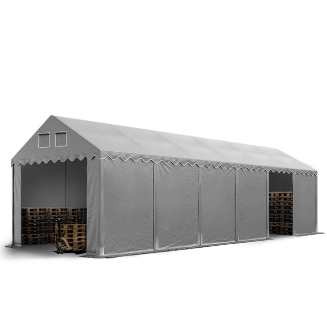 Stabiles Lagerzelt 4x12 M Zelthalle Mit Bodenrahmen Und Dachverstärkung Pvc Plane 800 N Grau 100% Wasserdicht Seitenhöhe 2,6 M Weidezelt