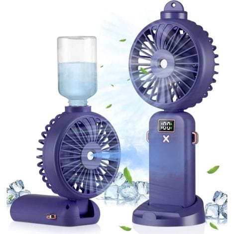 Tragbarer, Faltbarer, Wiederaufladbarer 90°-nebelventilator Mit 5 Geschwindigkeitsstufen, Lila, Ideal Für Camping, Zuhause Oder Büro