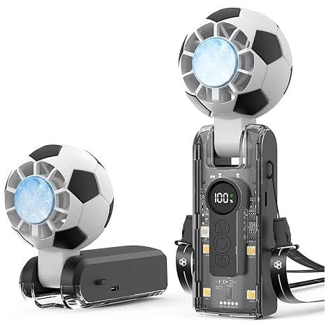Kompakter, Tragbarer, Turbogeladener Ventilator In Fußballform, 5 Geschwindigkeitsstufen, Integrierter Eiskühler, 6000 Mah, 180° Verstellbar