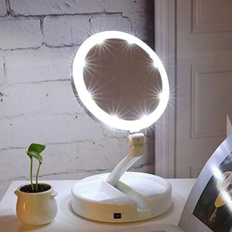Tragbarer, Faltbarer Kosmetikspiegel (1x/10x) – Led-beleuchtung – Doppelseitig – 270° Drehbar – Betrieb Über Usb Oder Aaa-batterien