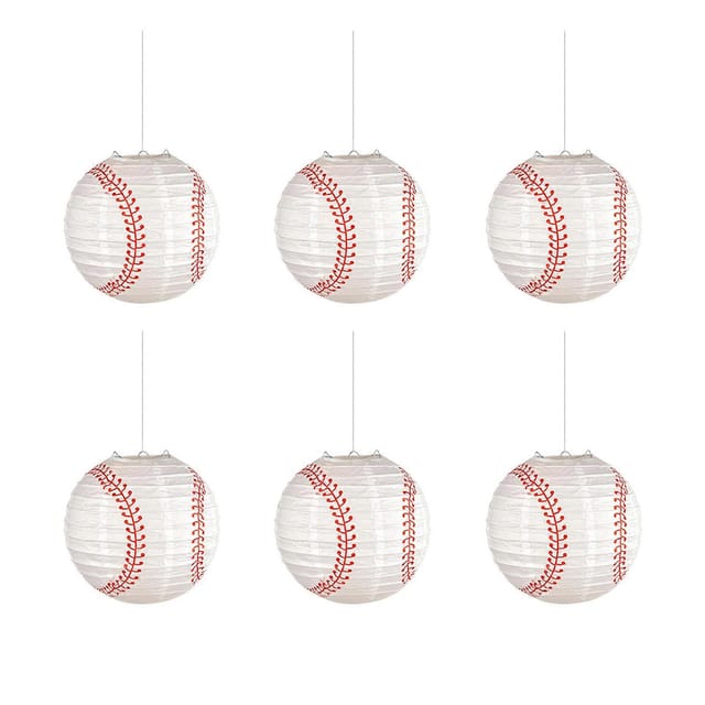 6er-pack Tragbare Baseball-papierlampenschirme, Mittelgroße Baseball-papierlampenschirme Zur Dekoration