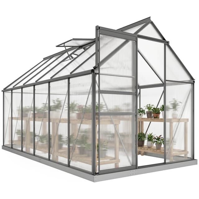 Gewächshaus Aus Aluminium Und Polycarbonat, 190 X 375 X 199 Cm, Transparent