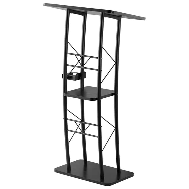 1180 Mm Langes, Gebogenes Rednerpult Aus Metall, Freistehend, Mit Großer Lesefläche, Offenem Ablagefach, Buchstütze Und Becherhalter, Für Klassenzimmer, Hochzeiten, Meetings, Reden Und Konzerte