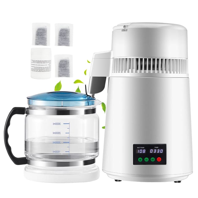 4-liter-wasserdestilliergerät, 1 L/h Destillierwassergerät, Timer Und Temperaturanzeige, Weiß