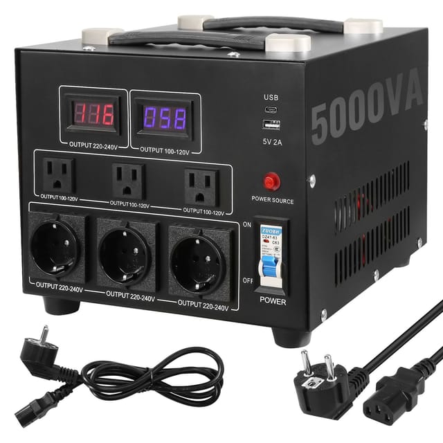 5000-va-spannungswandler, Hochleistungs-auf-/abwärtstransformator, Wandelt 110 V In 220 V Und 220 V In 110 V Um, Us- Und Eu-stecker, 5-v-usb-anschluss, Ce-zertifiziert