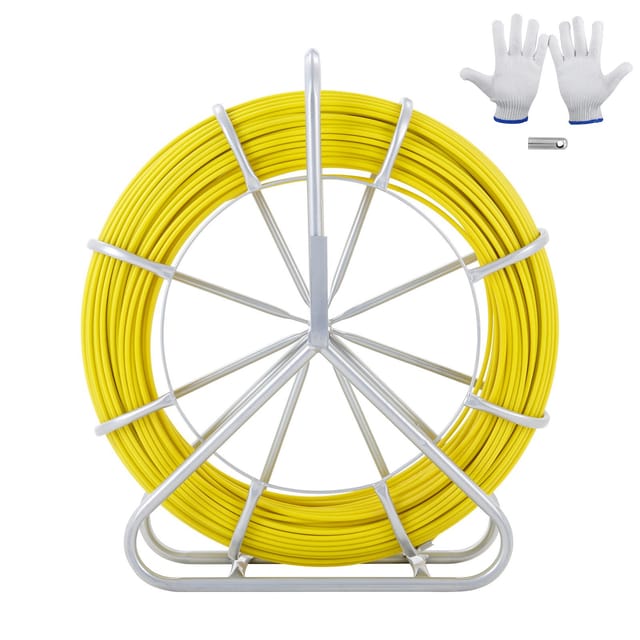 Glasfaser-kabelzieher, 129,5 M, 6,4 Mm, Kabelziehnadel Mit Metallhalterung, 3 Ziehköpfe, Kabeleinführungswerkzeug Für Wände Und Elektroinstallationsrohre, Nichtleitend