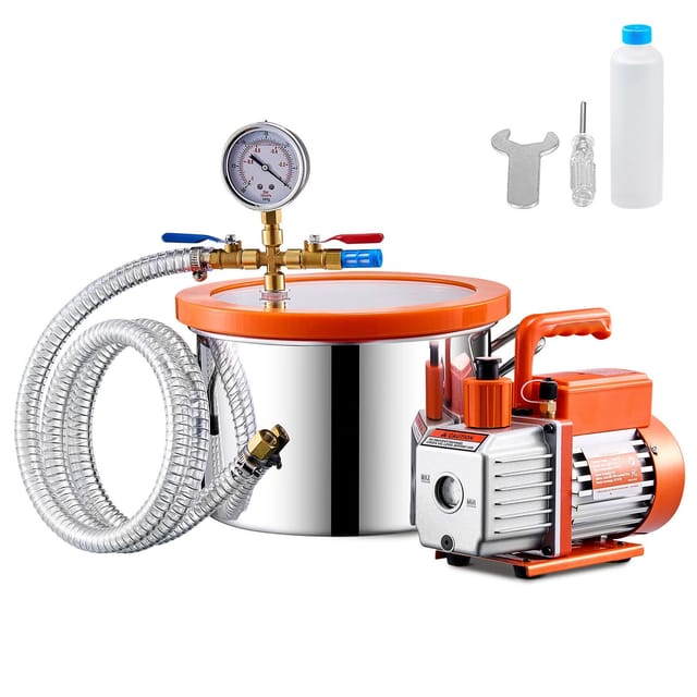 Vakuumkammer-set (5,7 L) Mit 100-l/min-pumpe, Edelstahlbehälter, Einstufiger Vakuumpumpe, Acryldeckel, Öl Und 1,5 M Schlauch
