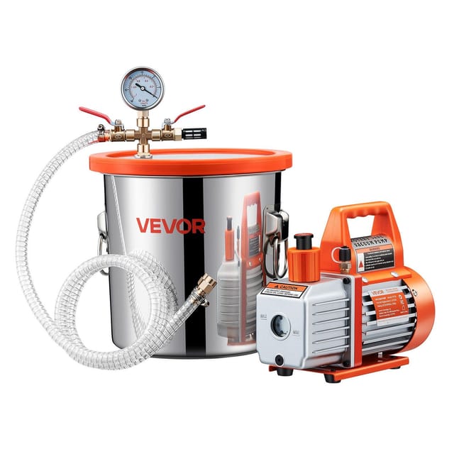 Vakuumkammer (11,36 L) Mit 110 L/min Pumpe, Edelstahl, Entgasungsset, Einstufiger Vakuumpumpe, Deckel Aus Gehärtetem Glas, 1,5 M Schlauch, Öl, Zur Stabilisierung Von Holz Und Entgasung Von Silikonharz