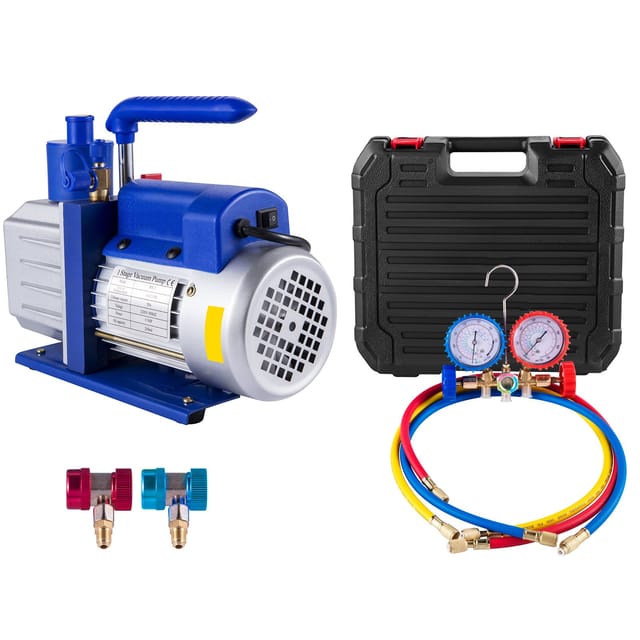 Einphasiges Hvac-vakuumpumpen-set 283 L/min (4,8 Cfm) 246 W (1/3 Ps) Vakuumpumpe Mit 3-ventil-verteilerbaugruppe Für Klimaanlagen