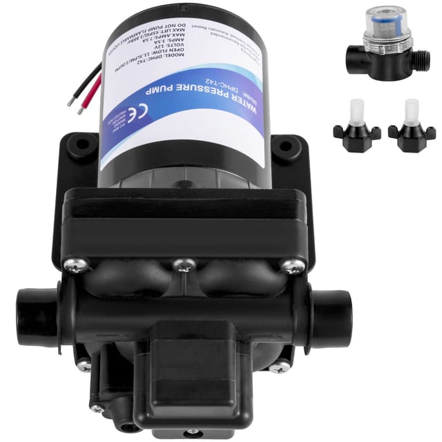 12-v-frischwasserpumpe, Selbstansaugende Sprühpumpe, 11 L/min (3 Gpm), Wohnmobil-wasserpumpe Mit 3,8 Bar (55 Psi) Druckschalter, 12-v-membranpumpe Mit Herausnehmbarem Filter