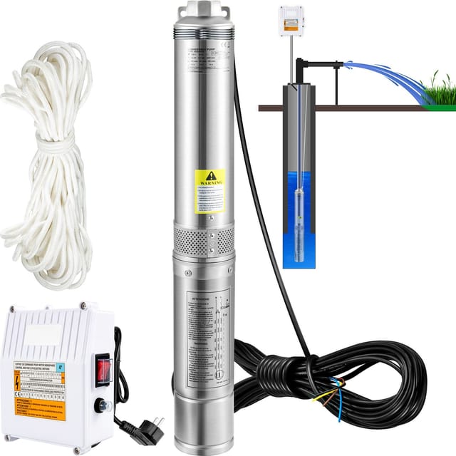 Tauchpumpe Für Tiefbrunnen, 370 W, 230 V/50 Hz, 110 L/min, 44 M Förderhöhe, 20 M Kabel Und Externer Schaltkasten, 10,2 Cm Edelstahl-wasserpumpe Für Industrie, Bewässerung Und Haushalt, Schutzart Ip68