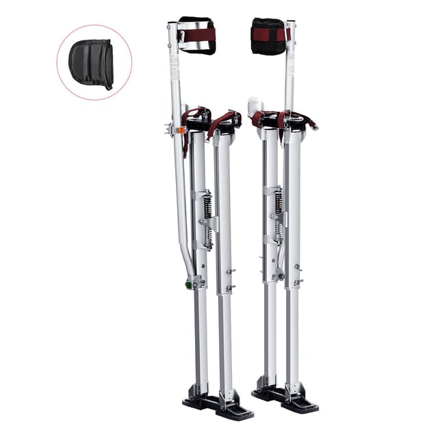 Stuckateurstelzen, 91,4 Cm–127 Cm Verstellbar, Aus Aluminium Mit Knieschonern, Rutschfest Und Robust, Für Trockenbau, Malerarbeiten, Gehen Und Verfugen, Silberfarben