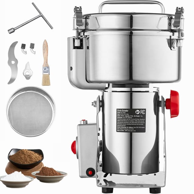Elektrische Getreidemühle (2000 G), 3400 W, Hochgeschwindigkeits-gewerbemühle, Edelstahl-pulverisierer Für Trockene Gewürze, Getreide, Kaffee, Mais, Pfeffer, Oszillierend