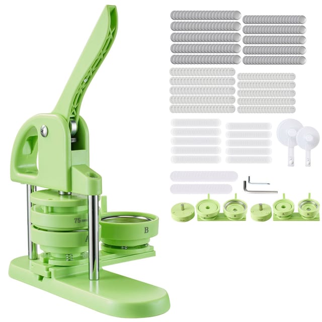 2-in-1-anstecknadel-set (58 Mm/75 Mm), Kunststoff, Mit 200 Knöpfen, Kreisschneider Und Zauberbuch, Verstärktem, Ergonomischem Griff, Für Personalisierte Anstecknadeln Und Abzeichen, Grün