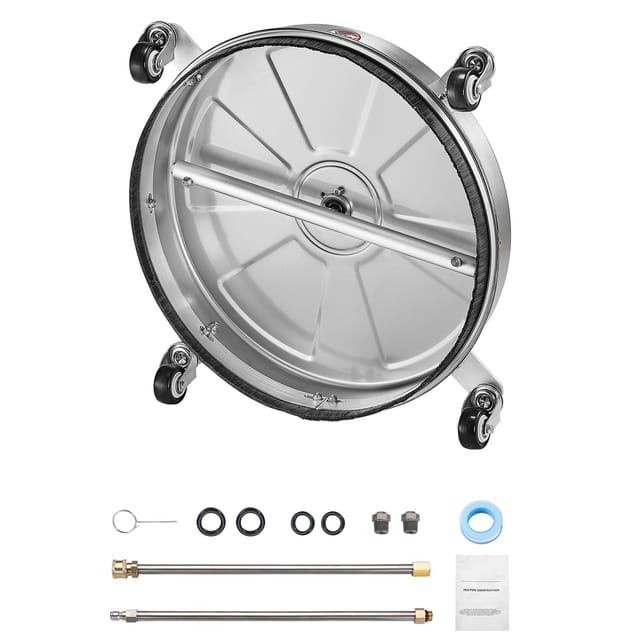 Flächenreiniger-aufsatz Für 45-cm-hochdruckreiniger, Edelstahlzubehör Mit 4 Rädern, Max. 4000 Psi, 1/4"-schnellanschluss, 2 Düsen, 2 Verlängerungslanzen Für Beton, Terrassen Und Patios