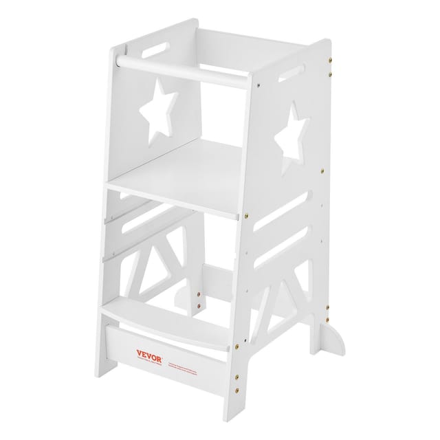 Kletterturm Für Kinder Und Kleinkinder, Küchenhocker Mit 3-facher Höhenverstellung, Lernturm Aus Bambus Mit Sicherheitsbarriere Für Schlaf- Und Badezimmer, Tragkraft 160 Kg, Weiß