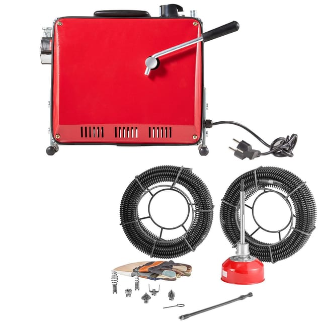 Elektrischer Abflussreiniger (500 W), 1400 U/min, Rohrreinigungsmaschine Mit 40 M X 16 Mm, 5 M X 9,5 Mm Und 0,4 M X 12 Mm Stahlfederkabel Und 6 Schneidaufsätzen, Für Rohre Mit 50–110 Mm Durchmesser