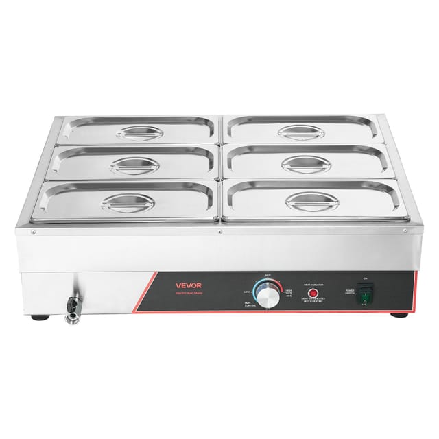 Professioneller Elektrischer Speisenwärmer Aus Edelstahl (1500 W), Dampfgarer Mit Deckel, 6 Bleche, Schnellheizfunktion, Für Buffets, Catering, Restaurants Und Empfänge