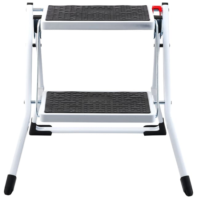 Zweistufige Trittleiter, 150 Kg Tragkraft, Klappbar, Ergonomische Stahlkonstruktion Mit Breiten, Rutschfesten Stufen, Robust Für Erwachsene Und Kinder, Vielseitig Einsetzbar: Zuhause, Küche, Büro, Woh
