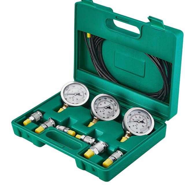 Hydraulikdruckprüfset, 250/400/600 Bar, 3 Manometer, 6 Prüfanschlüsse, 3 Prüfschläuche, Hydraulikdruckmessgeräte-set Für Bagger, Traktoren Und Baumaschinen Mit Tragbarem Koffer