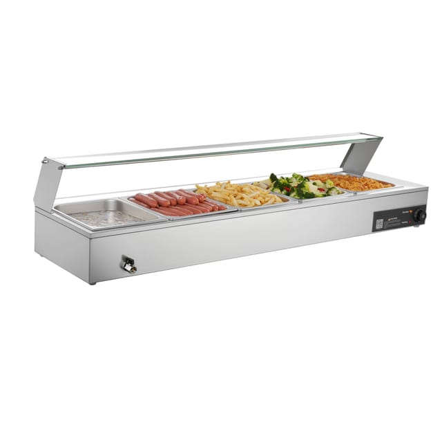 Professioneller Elektrischer Speisenwärmer Aus Edelstahl (1500 W), Dampfgarer Mit Glasdeckel, 5 X 1/2 Gastronormbehälter, Für Caterer, Restaurants, Partys Und Buffets