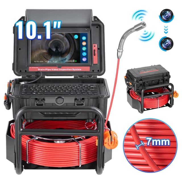 50-m-kanalinspektionskamera Mit 10,1-zoll-touchscreen, Selbstnivellierender Rohrkamera, 512-hz-sender, Entfernungsmesser, Ip67, 12 Leds, 32-gb-speicherkarte Für Rohre