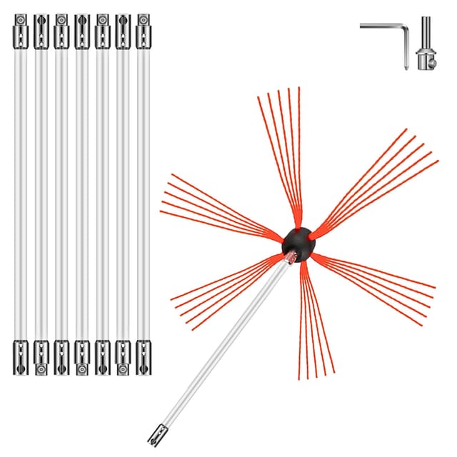 M Lange, Flexible Schornsteinbürste, Schornsteinreinigungsset Aus Nylon Mit Flexiblem Bürstenkopf, Einfach Zu Verbindenden Kehrstangen, 8 Weiße Stangen