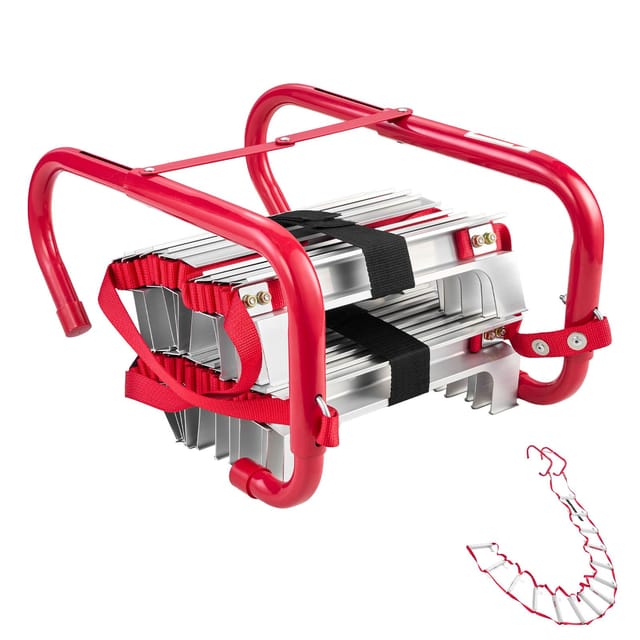 Zweistufige, 4 M Lange, Ausziehbare Feuerleiter, Leichte Evakuierungsleiter Aus Aluminiumlegierung Mit Robustem Polyestergewebe, Rutschfesten Sprossen Und Breiten Stufen, Maximale Traglast 453 Kg