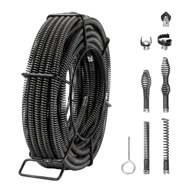 20,1 M X 1,6 Cm Abflussspirale Mit 7 Schneidköpfen Für Rohre Mit 2–10 Cm Durchmesser