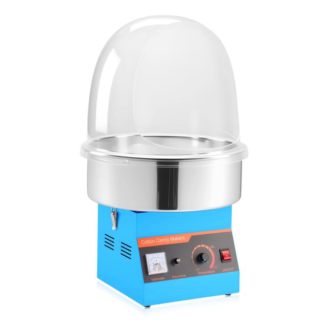 Professionelle Elektrische Zuckerwattemaschine (1000 W) Mit Deckel, Edelstahlschüssel Und Zuckerlöffel, Ideal Für Jahrmärkte, Geburtstage Und Familienfeiern, Blau