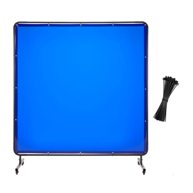 Schweißerschutzwand Mit Rahmen, 1,74 X 1,74 M, Feuerhemmender Vinyl-schutzvorhang, 6-stufig Uv-beständig, Auf Feststellbaren Lenkrollen, Für Werkstatt/industrie, Blau