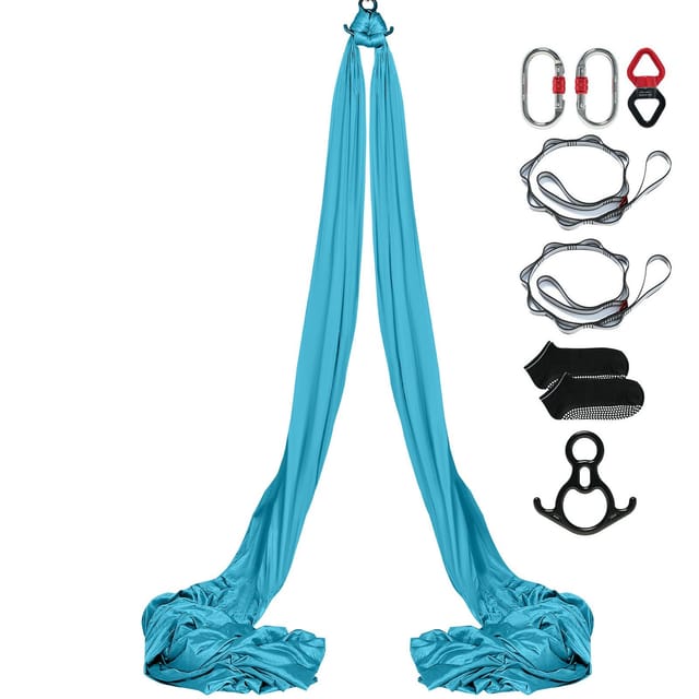 Aerial-yoga-hängematten-set, 10 M, 100 G/m² Nylon, Inklusive Montagematerial Und Montageanleitung, Antigravitations-fitness Für Alle Level, Blau