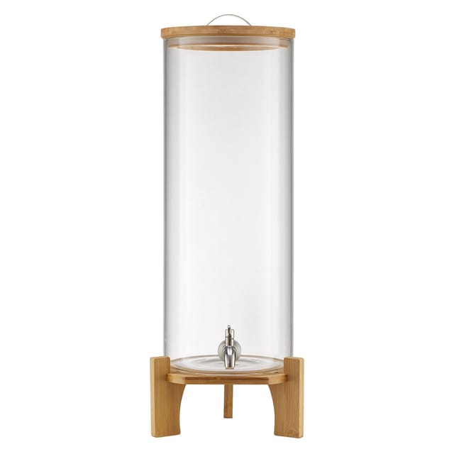 13-liter-getränkespender Aus Glas Mit Holzständer Und Edelstahlhahn Für Eistee, Limonade, Saft Und Wasser – Ideal Für Partys