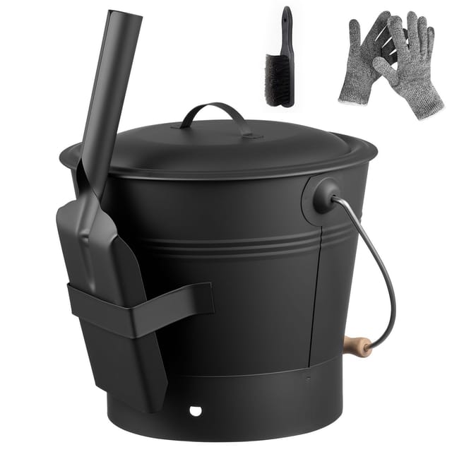 Ascheeimer-set, 4-teilig Mit Deckel, Schaufel, Besen Und Handschuhen, Metall-kohleneimer Und Ascheschale Für Kamine, Großes Fassungsvermögen Von 9,8 L Für Feuerstelle, Kaminofen, Holzofen, Für Den Inn