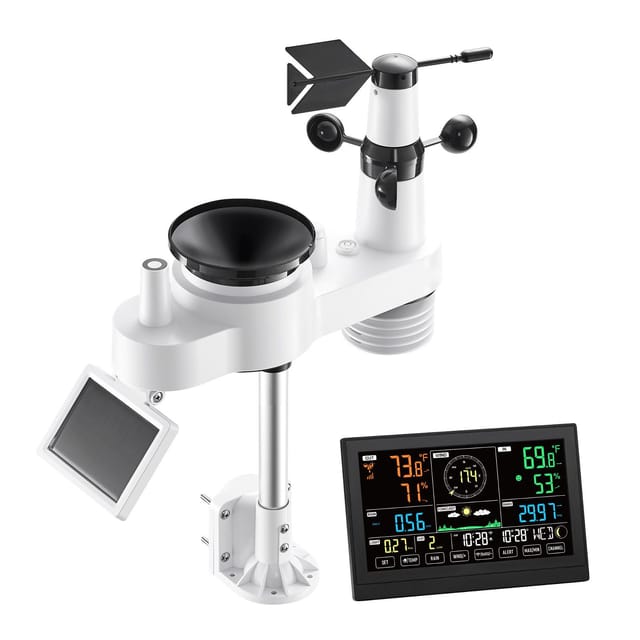 7-in-1-wetterstation Mit App, 190,5 Mm Va-display, Drahtlosem Solarsensor Für Den Außenbereich, Regenmesser, Innen-/außenbereich Für Wettervorhersage, Wind, Temperatur, Luftfeuchtigkeit Und Niederschl